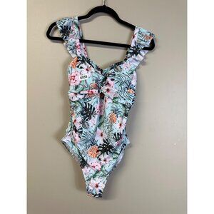 Fashion one piece swim suit small women’s nwt tropical floral pineapple print. R